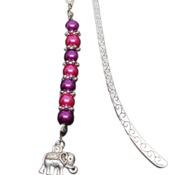 bookmark with pink pearls flower spacers and elephant pendant