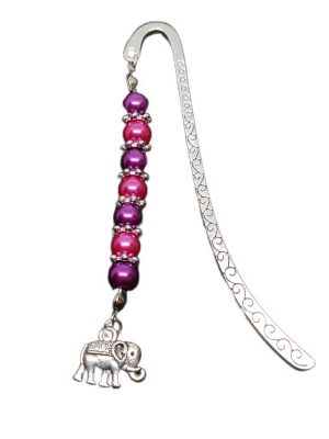 bookmark with pink pearls flower spacers and elephant pendant