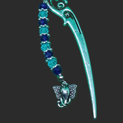 creature head bookmark with blue crystal beads and elephant head