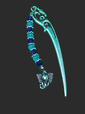 creature head bookmark with blue crystal beads and elephant head